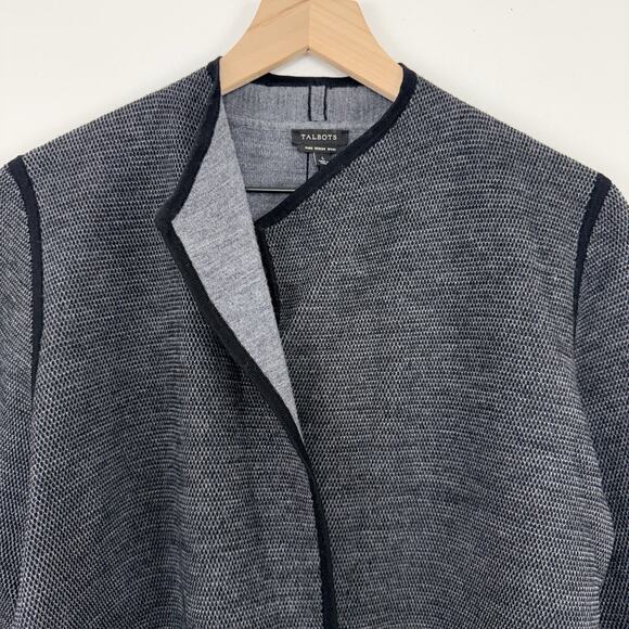 Talbots Pure Merino Wool Cardigan Jacket Womens Large Open Front Pockets Gray - Picture 3 of 14